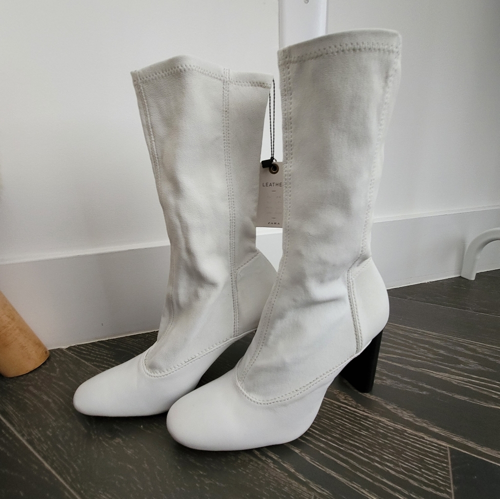 Zara White Boots - Soft Leather size 37 USA 6,5